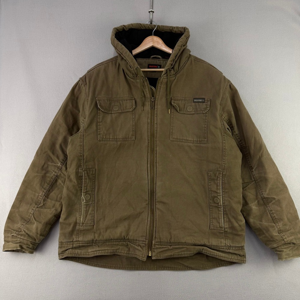 Wolverine Hooded Work Jacket Mens XL Brown Duck Canvas Heavyweight Coat Workwear